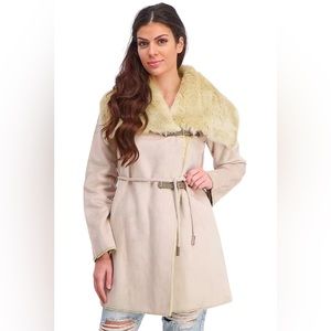 Calvin Klein Women's Faux Fur Shearling Coat Size XS Color Tan